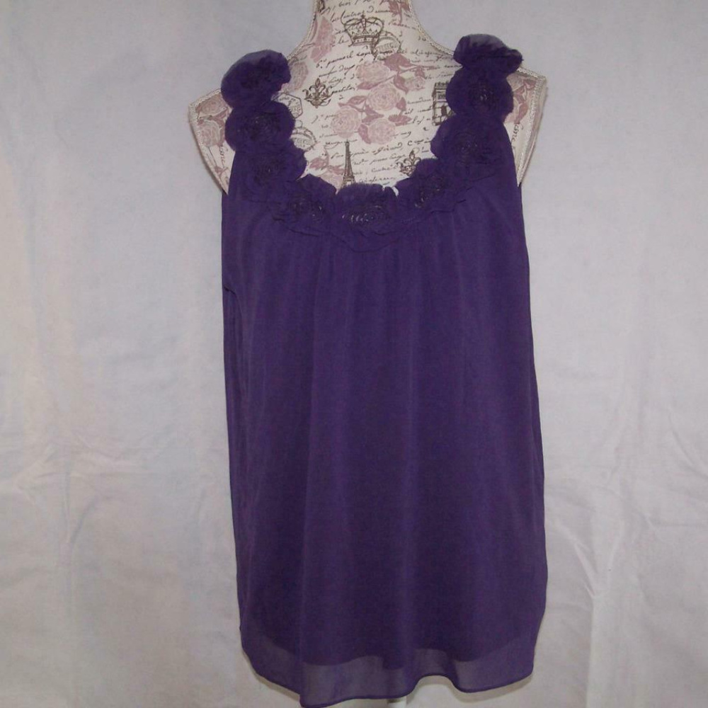 Dressbarn Top XL Purple Chiffon Floral Rosette